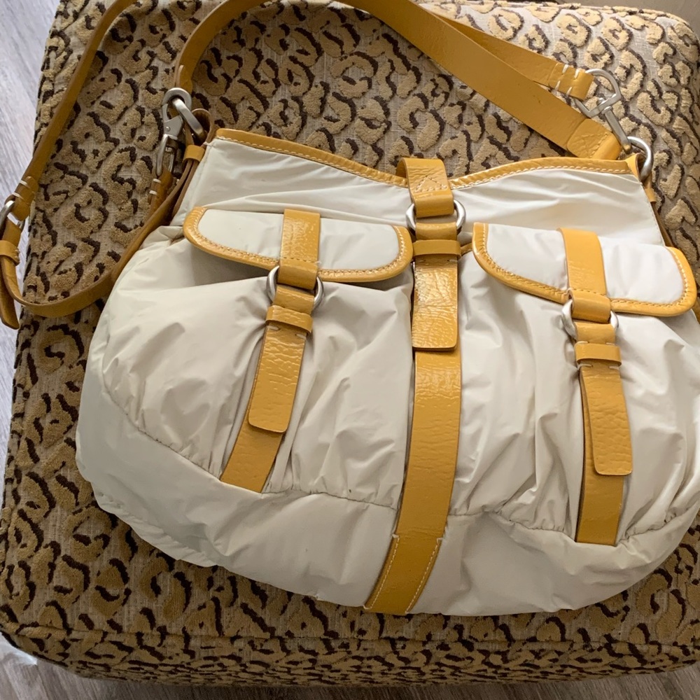 Cole Haan Purse Cream Nylon Mustard Patent Leather